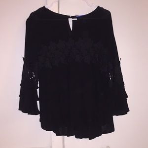 Black lace detail quarter sleeve blouse